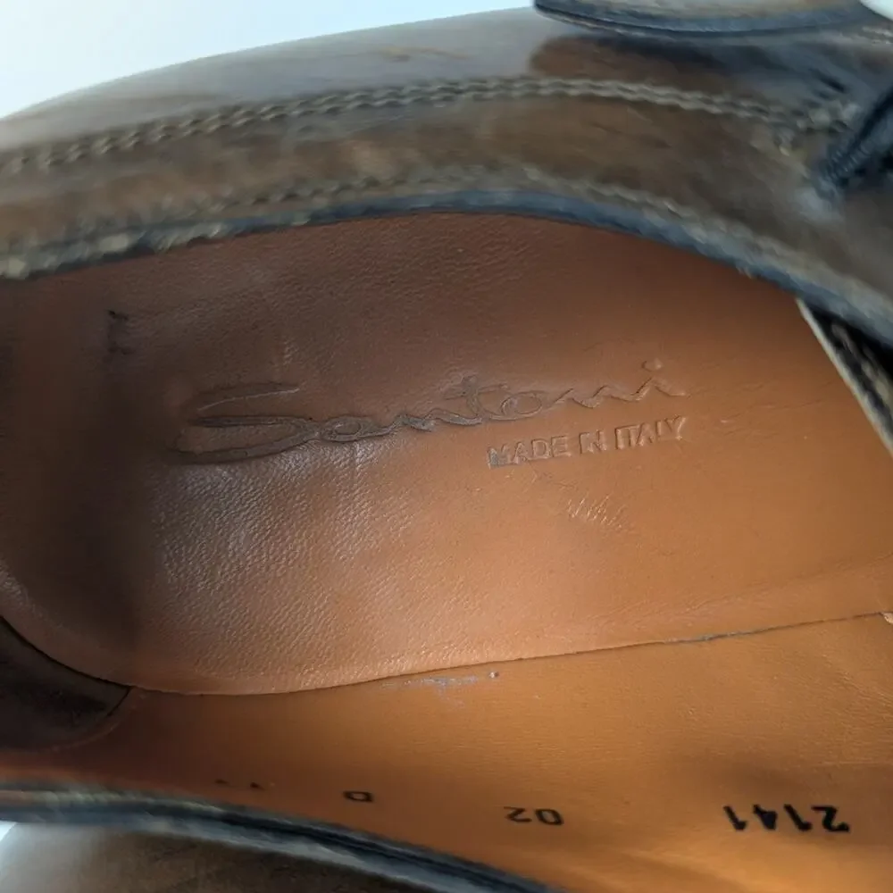 Santoni IRA Monk Strap Shoes 11 Brown Leather Double Buckle Mens Luxury Dress